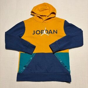 Boys Nike Jordan Vert Tape Colorblock Hoodie | Yellow/Blue | Size Large